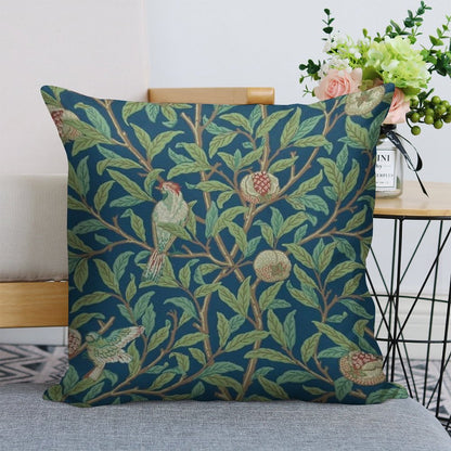 William Morris Pomegranate Fruit And Bird,No,01. Linen Throw Pillow Cover