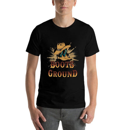 Boots On The Ground Western Cowboy Rodeo Country  Ribbed Collar T-Shirt