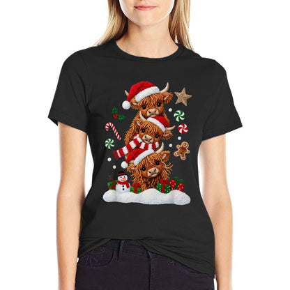 Cute Merry Christmas Highland Cow Christmas Santa Xmas  Breathable T-Shirt