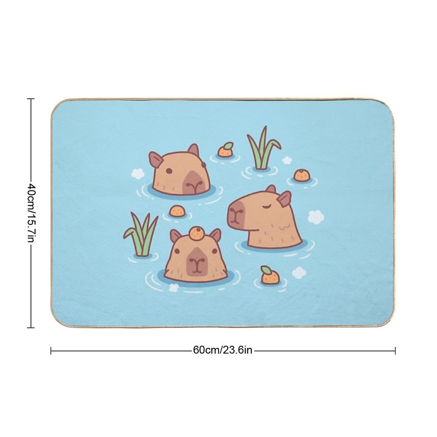 Cute Capybaras Chilling in Hot Spring With Oranges Bath Mat