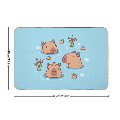 Cute Capybaras Chilling in Hot Spring With Oranges Bath Mat