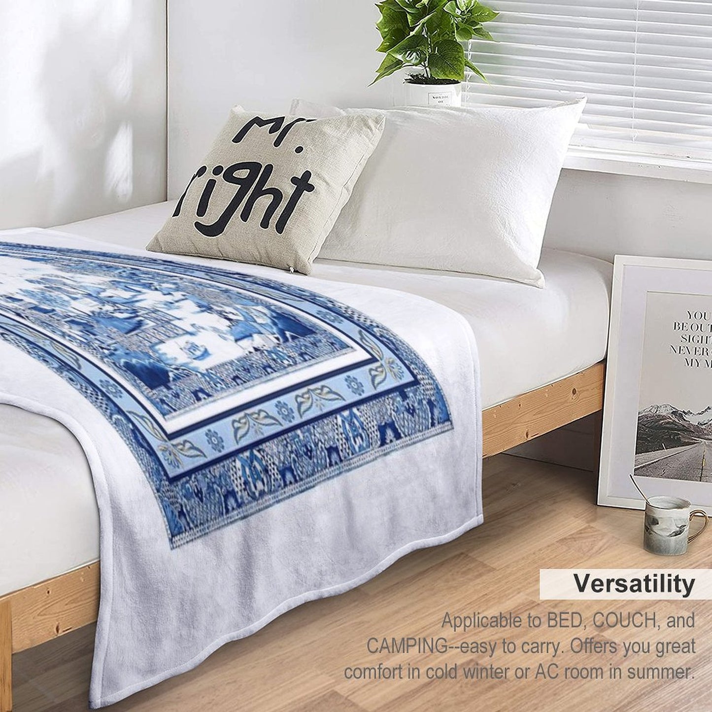 Blue Willow Double Frame Throw Blanket