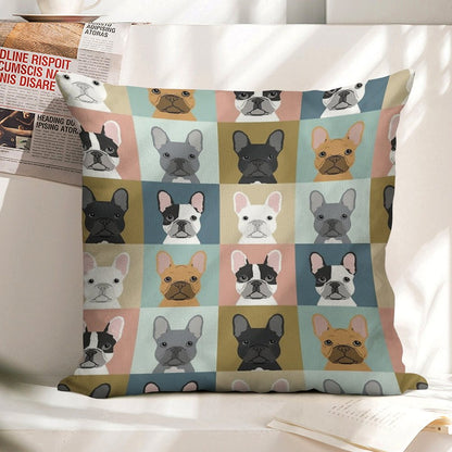 French Bulldog Portraits Pattern Dog Person Gift Love Animal Pet Puppy Frenchie Bulldog Valentines Linen Throw Pillow Cover
