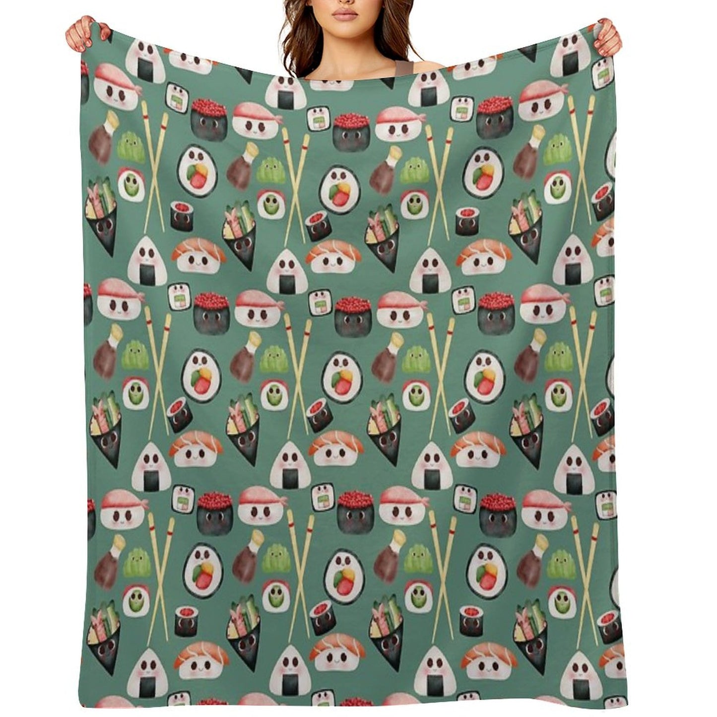 Kawaii Sushi Squad – Cute Japanese Food Illustration Throw Blanket