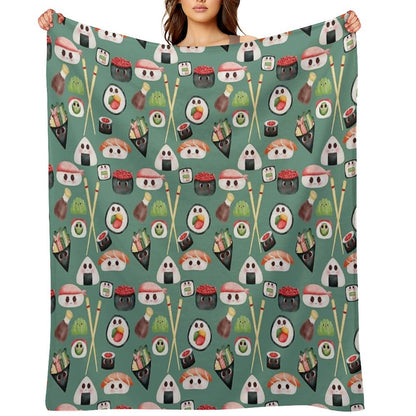 Kawaii Sushi Squad – Cute Japanese Food Illustration Throw Blanket