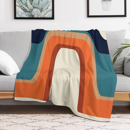 Mid-Century Modern Meets 1970s Orange And Blue Rainbow Throw Blanket