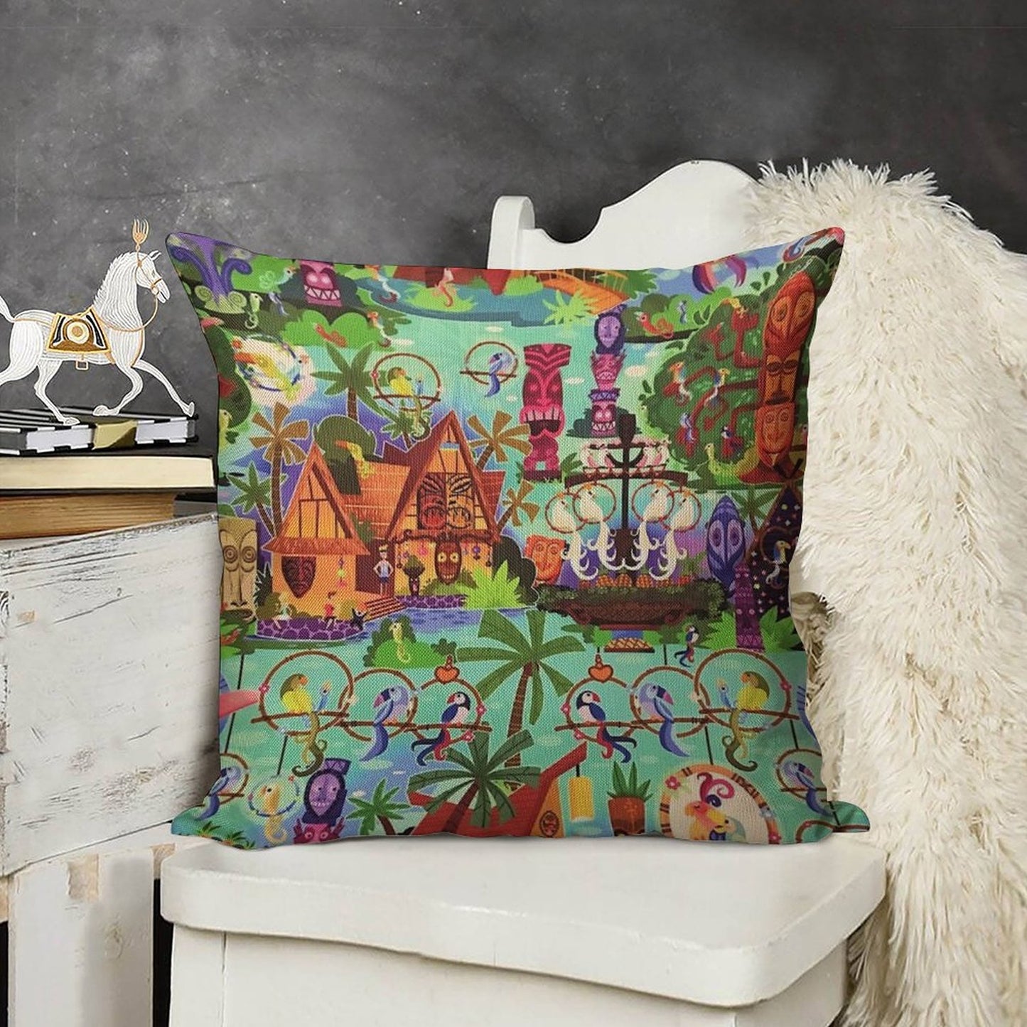 The ORIGINAL Enchanted Tiki Room Collage Linen Throw Pillow Cover