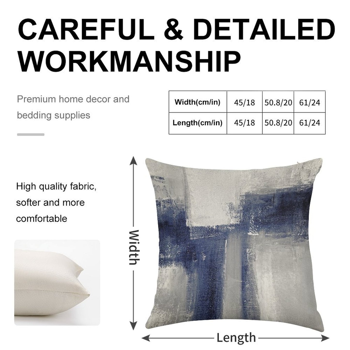 Classic Blue Abstract Linen Throw Pillow Cover