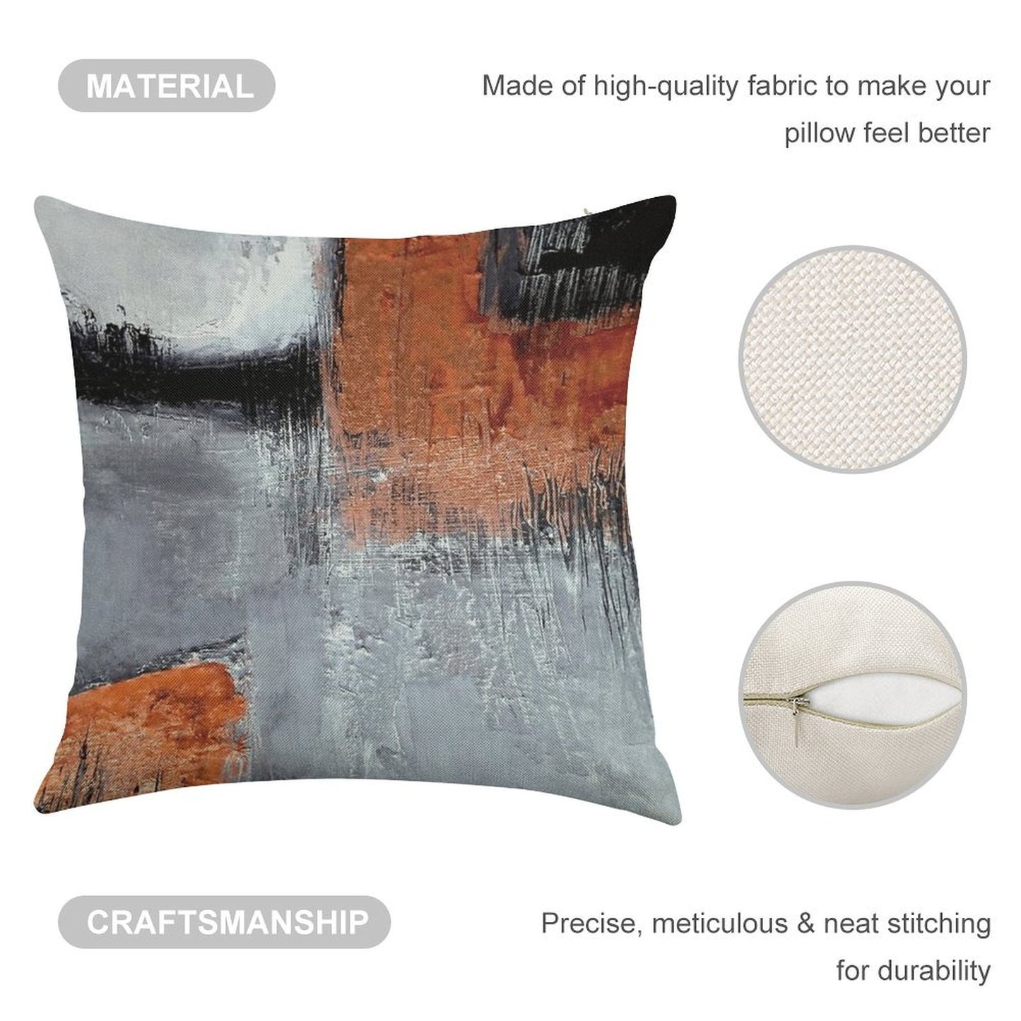 Black Orange Abstract Linen Throw Pillow Cover
