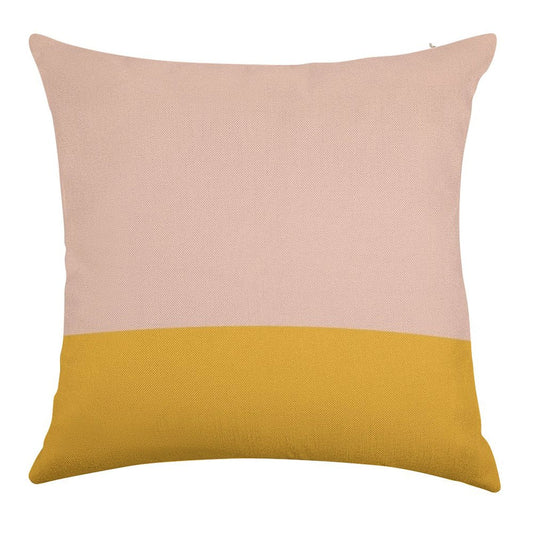Blush Pink And Mustard Yellow Minimalist Color Block Linen Throw Pillow Cover