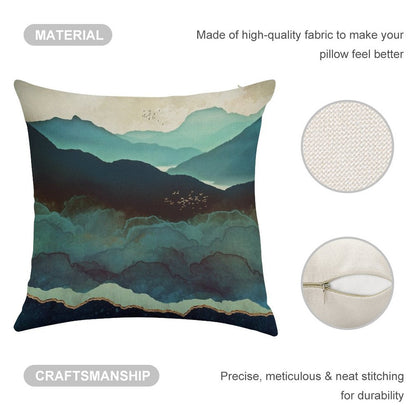 Indigo Mountains Linen Throw Pillow Cover