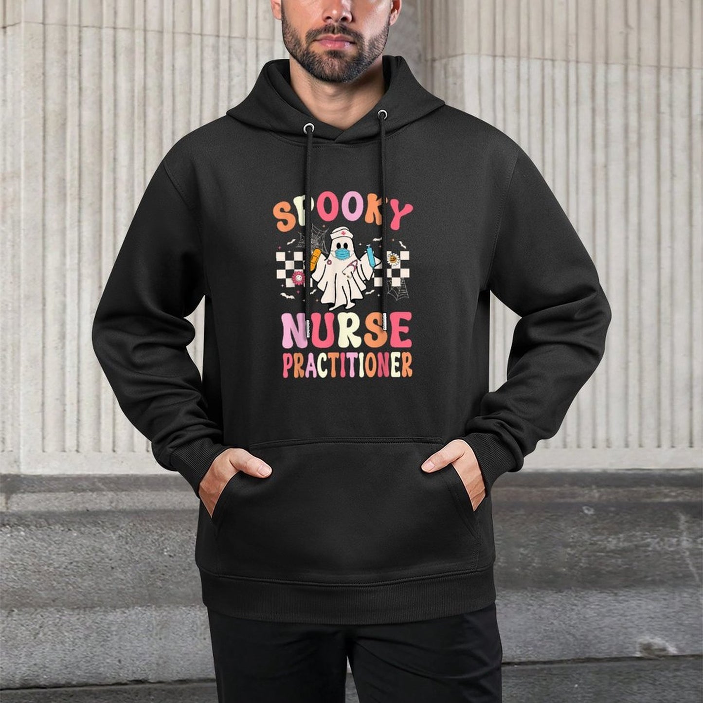 Spooky Nurse Practitioner Ghost Halloween Nurse Practitioner Durable Construction Hoodie