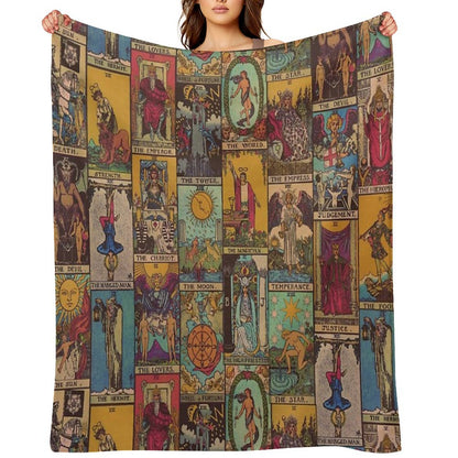The Major Arcana of Tarot Vintage Patchwork Throw Blanket