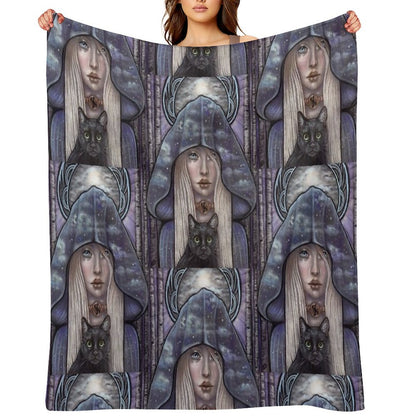 Nauthiz Rune Maiden Black Cat Sorceress Throw Blanket