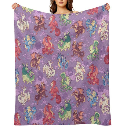 Chromatic Dragons in Purple Throw Blanket
