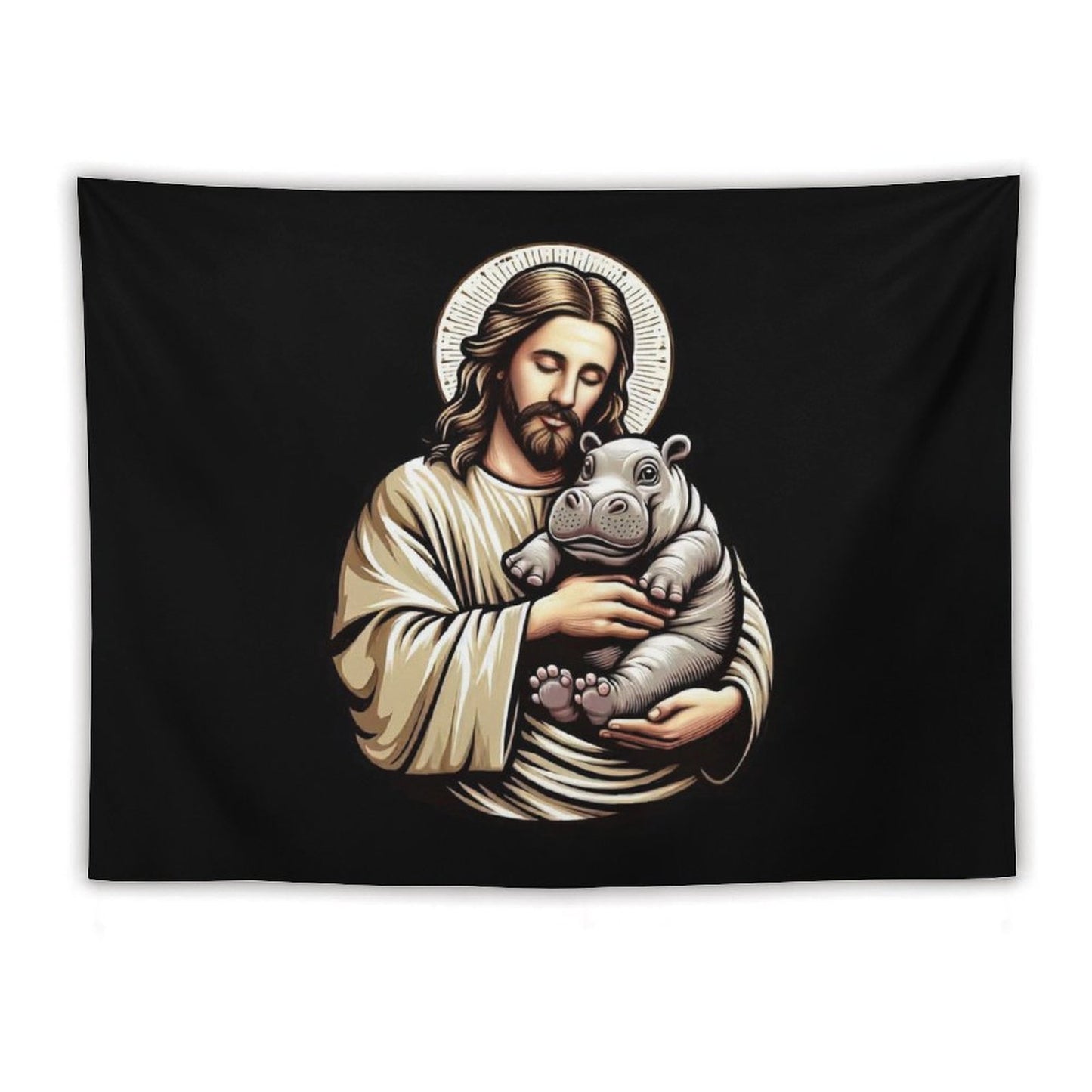 Jesus Loves Moo Deng Bouncy Pig Cute Baby Hippo Tapestry