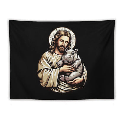 Jesus Loves Moo Deng Bouncy Pig Cute Baby Hippo Tapestry