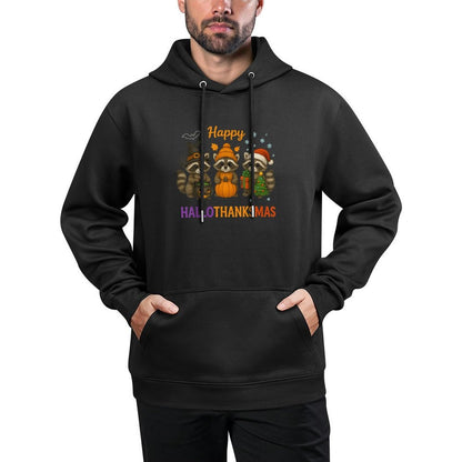 Happy Hallothanksmas Raccoon Halloween Christmas Colorfast Hoodie