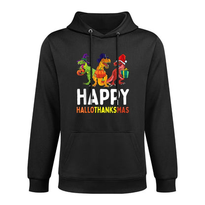 Dinosaur Halloween Thanksgiving Christmas HalloThanksMas Shrink-Resistant Hoodie