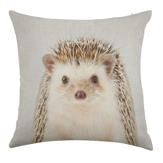 Hedgehog - Colorful Linen Throw Pillow Cover