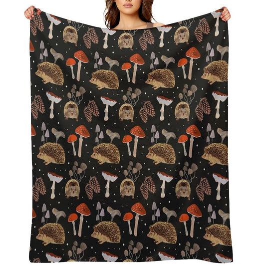Hedgehogs And Mushrooms Throw Blanket