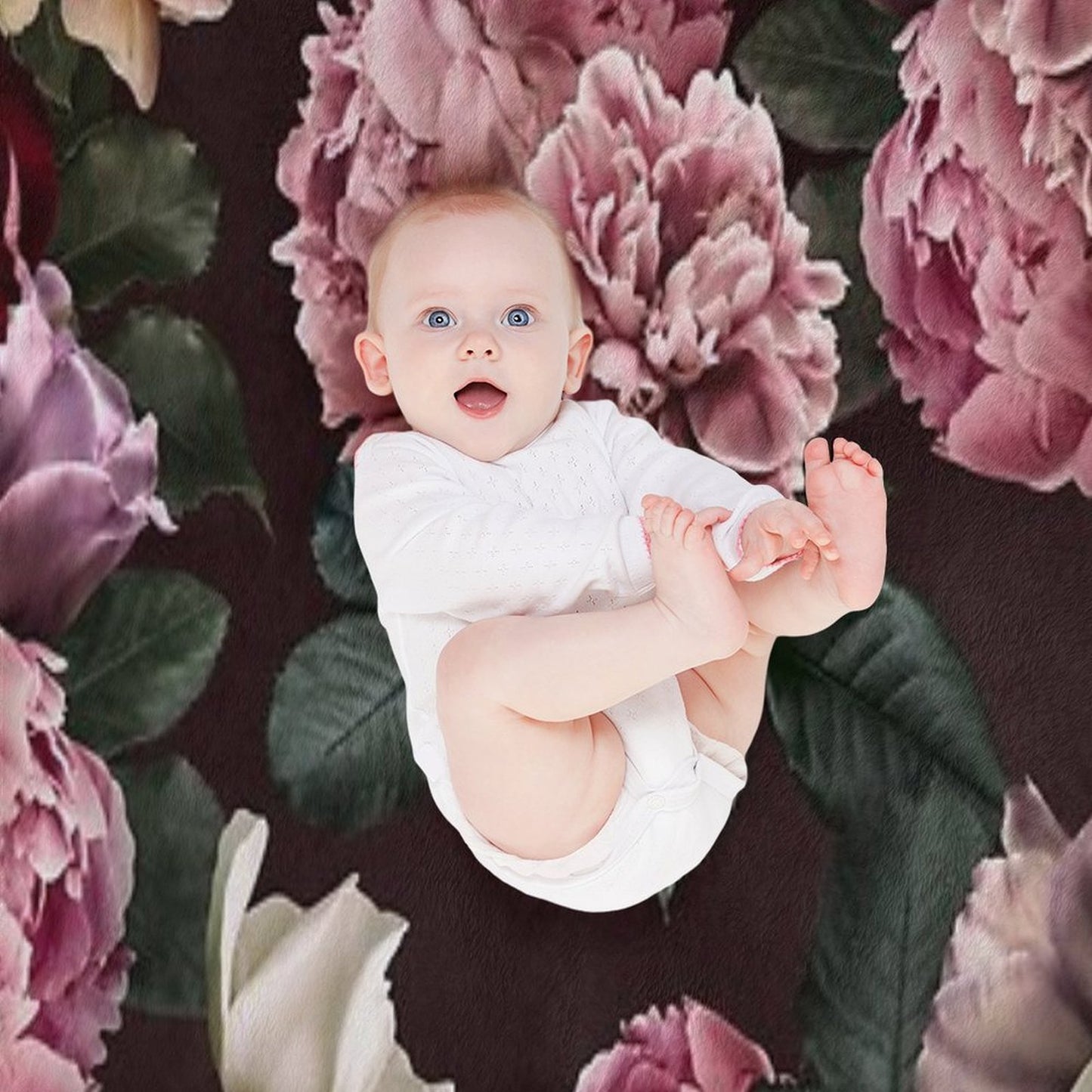 Vintage Bouquets of Pink Lush Peonies, Purple Tulips, Roses And Dark Red Anemones. Throw Blanket