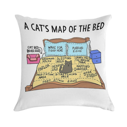 Cats Map of The Bed Funny Cat Gift for Cat Owner Soft Anti-Pilling Throw Pillow