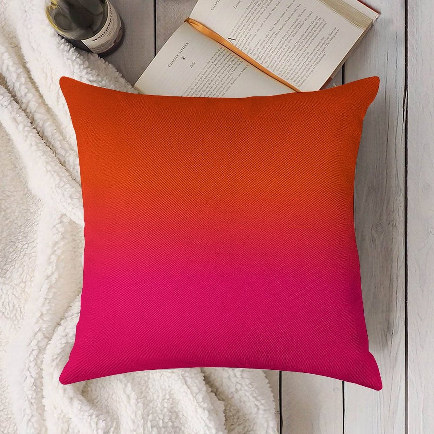 Neon Orange And Neon Pink Ombre Shade Color Fade Linen Throw Pillow Cover