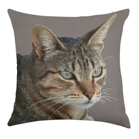 Stunning Tabby Cat Close Up Portrait Vector Isolated Linen Throw Pillow Cover