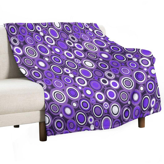 Ultra Violet, Purple And White Circle Retro Pattern Throw Blanket