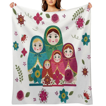 Russian Dolls White Throw Blanket