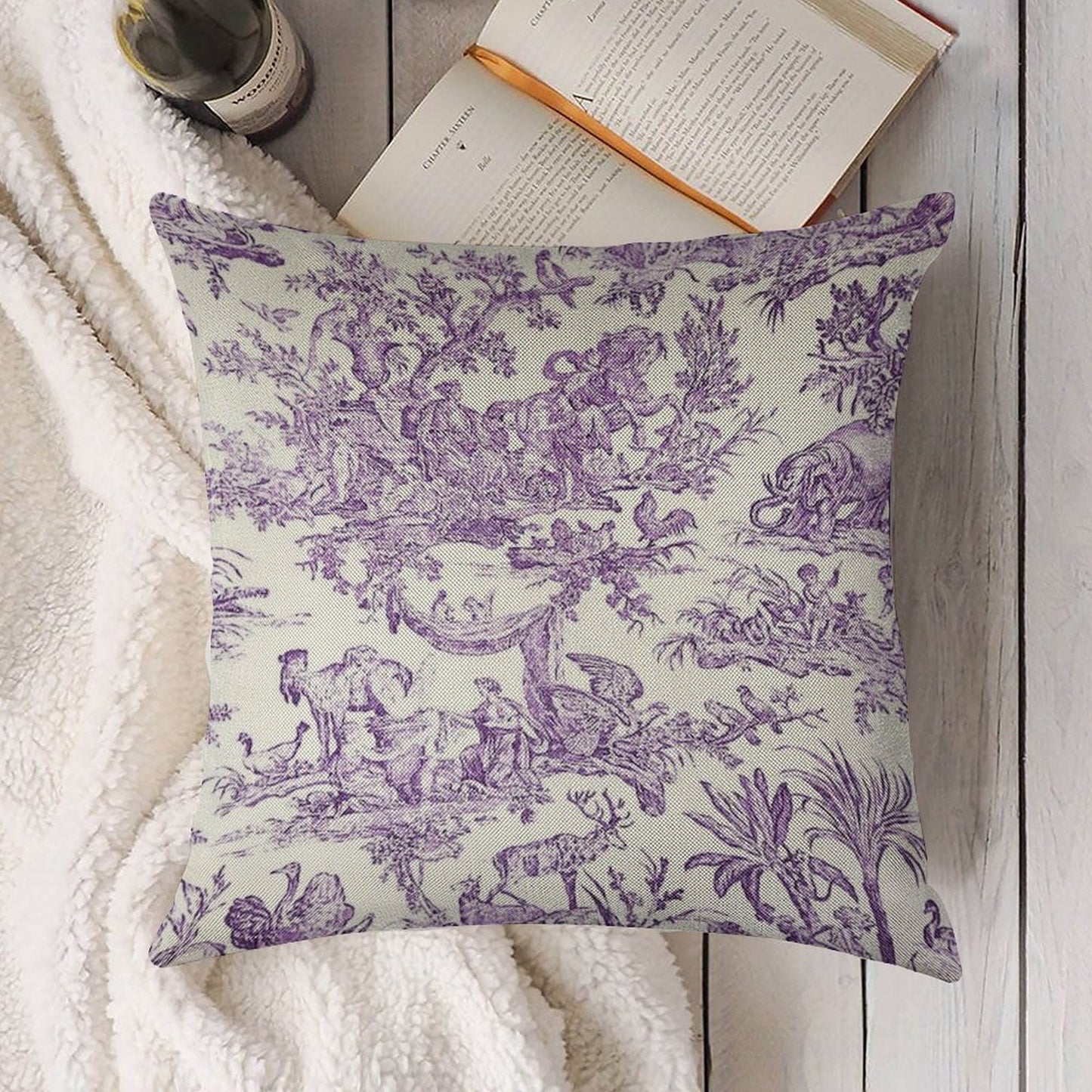 Purple Toile - French Countryside - English Linen Throw Pillow Cover