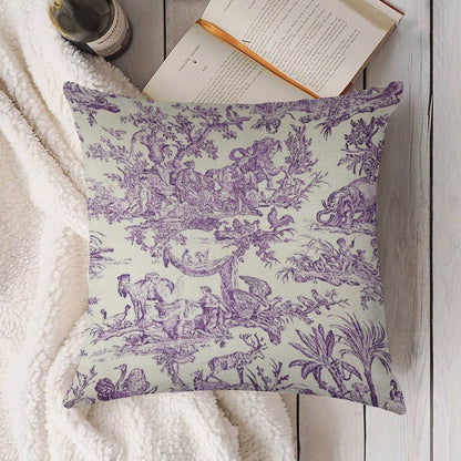 Purple Toile - French Countryside - English Linen Throw Pillow Cover