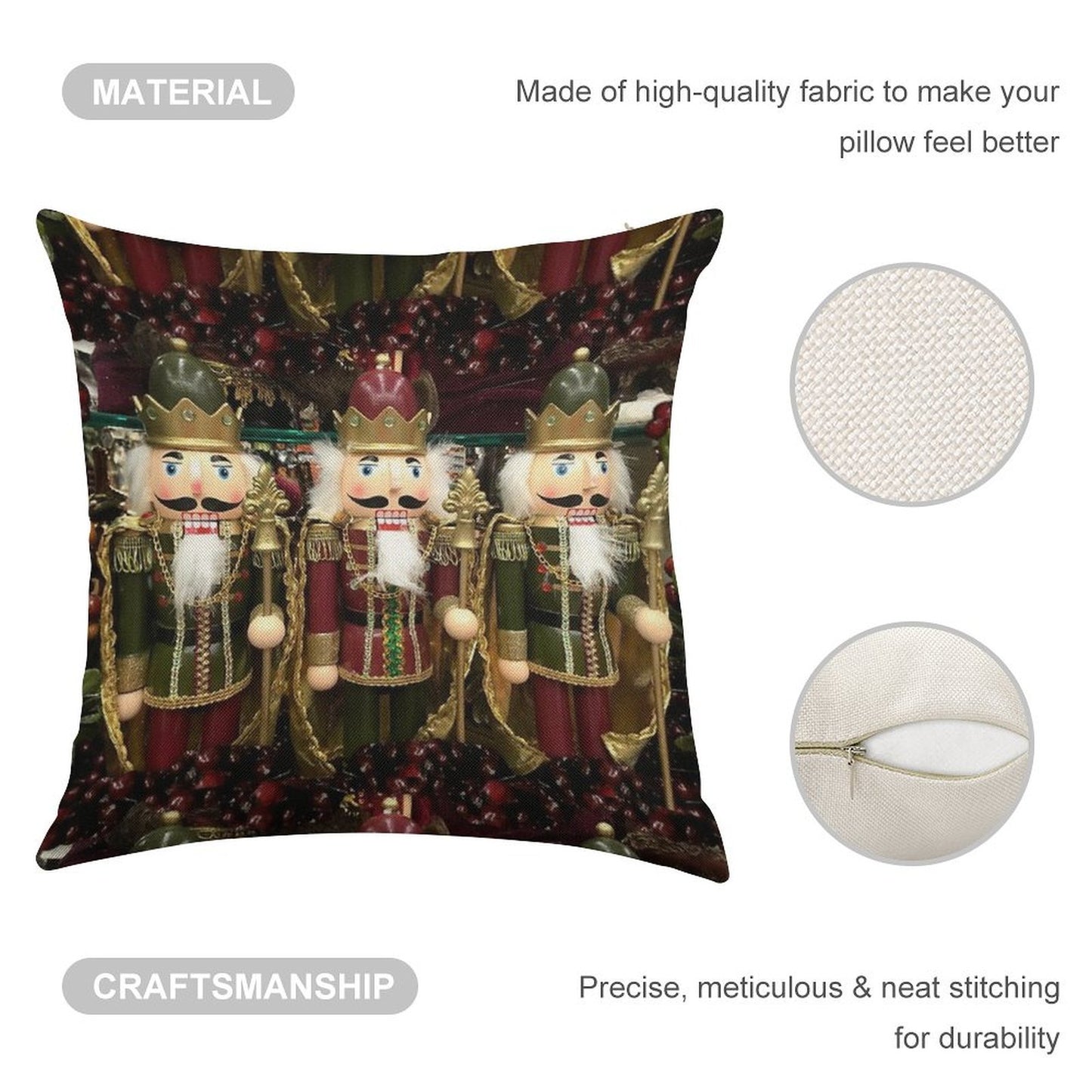 Christmas Nutcracker Trio Linen Throw Pillow Cover