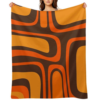 Palm Springs Retro Mid-Century Modern Abstract Pattern in 70s Brown And Orange Throw Blanket