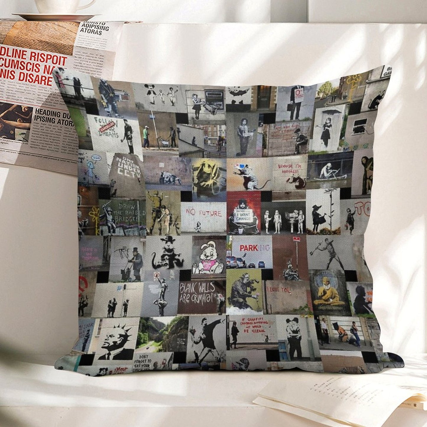 Banksy Linen Throw Pillow Cover