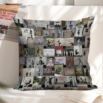 Banksy Linen Throw Pillow Cover