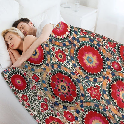Karabag Suzani Uzbekistan Embroidery Print Throw Blanket
