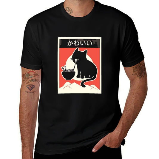 Kawaii Vintage Style Japenese Ramen Cat  Eco-friendly Material T-Shirt