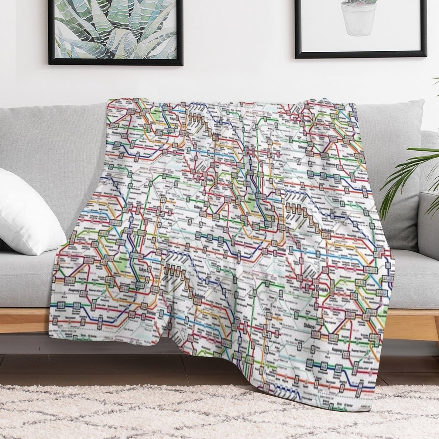 Tokyo Subway Map Clock Throw Blanket