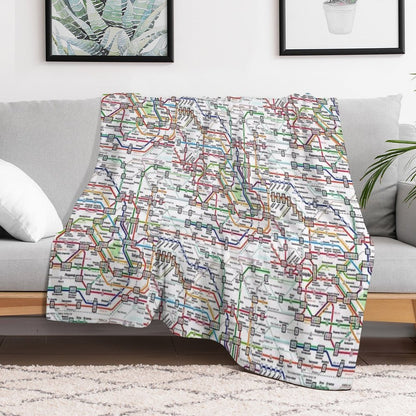Tokyo Subway Map Clock Throw Blanket