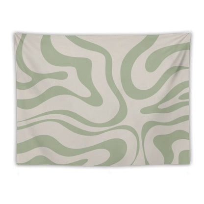 Liquid Swirl Abstract Pattern in Beige And Sage Green Tapestry