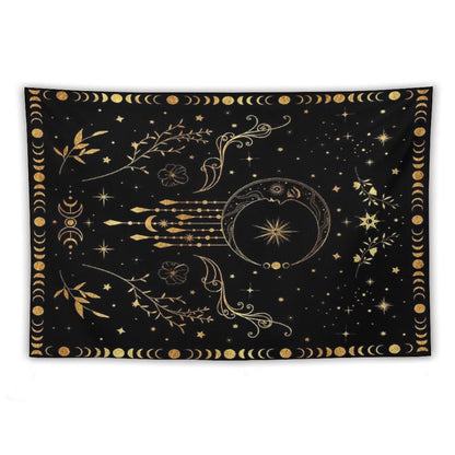 Celestial Crescent Moon with Floral Accents And Moon Phase Tapestry