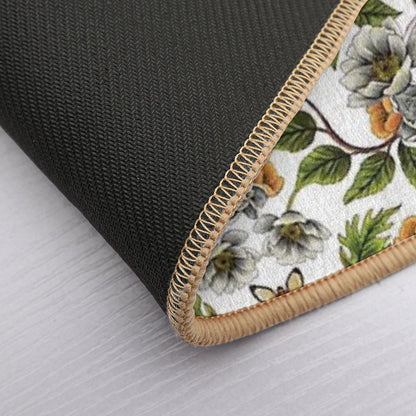 Spring Reflection - FloralBotanical Pattern W Birds, Moths, Dragonflies & Flowers Bath Mat
