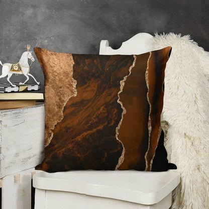 Abstract Chocolate Brown & Gold Modern Geode Agate Design Linen Throw Pillow Cover