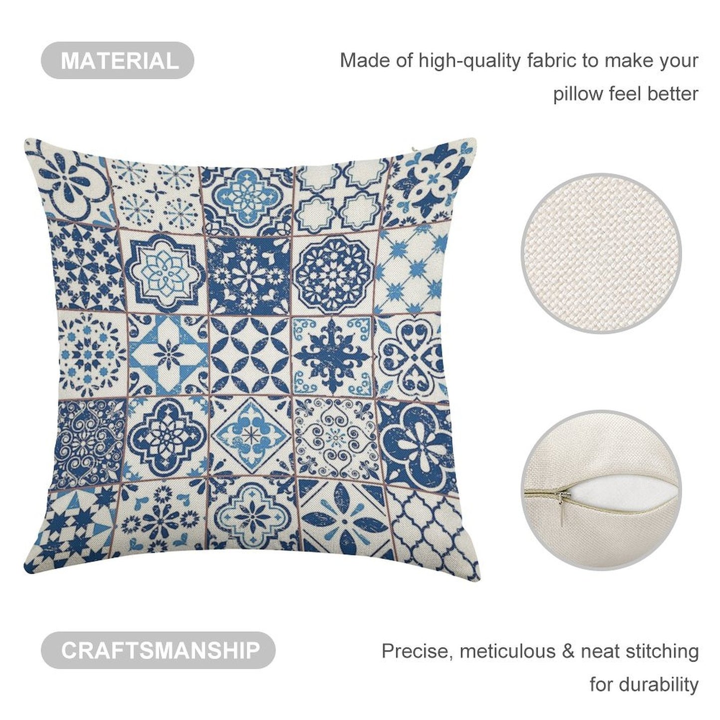 Portuguese Azulejos Linen Throw Pillow Cover