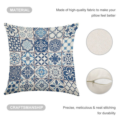 Portuguese Azulejos Linen Throw Pillow Cover