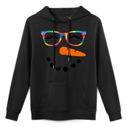Winter Snowman Face Tie Dye Eyelashes Christmas Girls Womens Relaxed Fit Hoodie