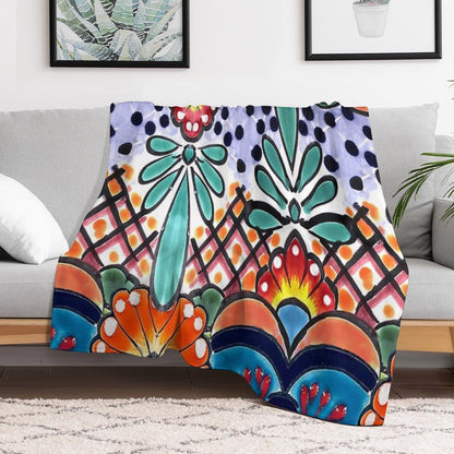 Colorful Talavera, Orange Accent, Mexican Tile Design Throw Blanket