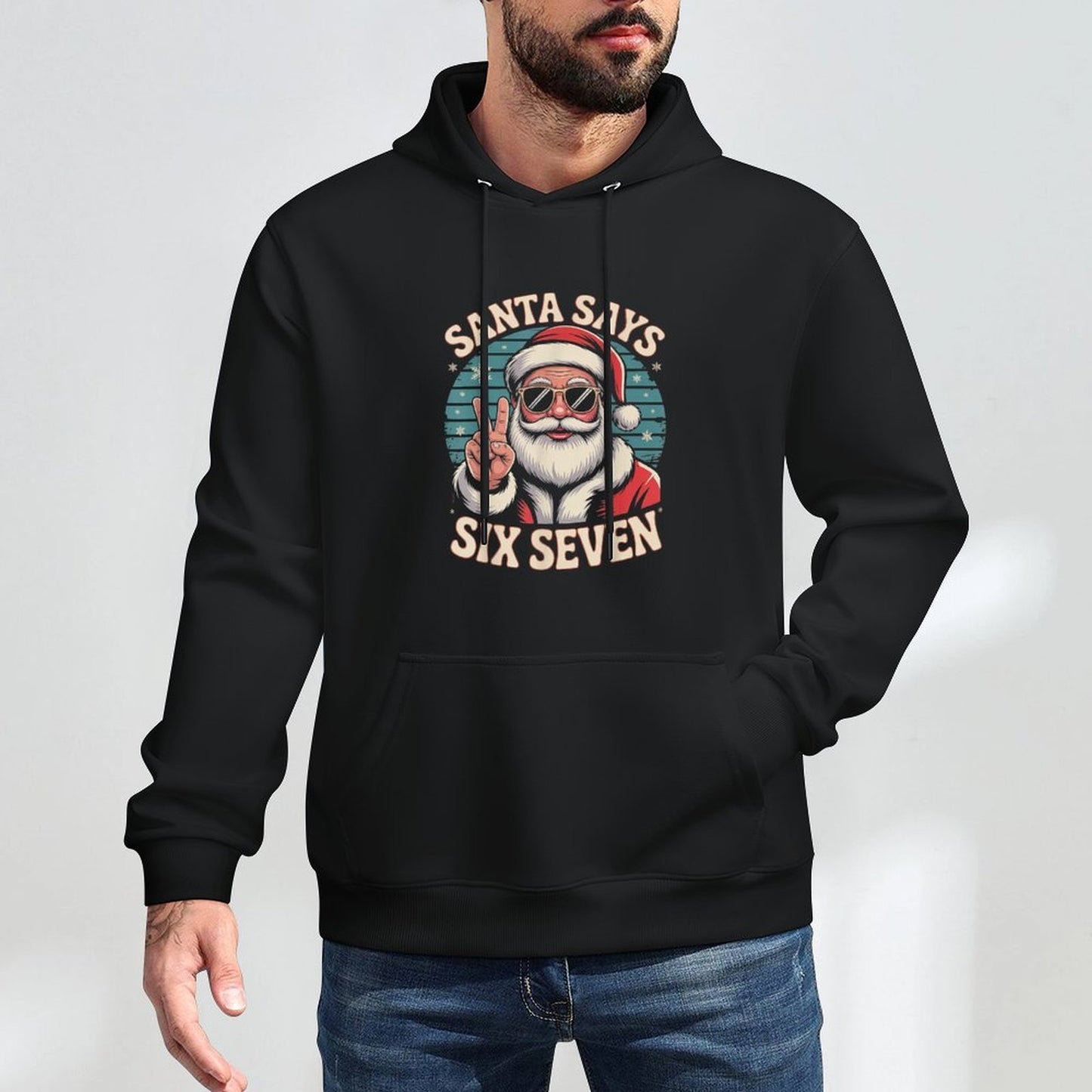 Funny Santa Says Six Seven Christmas 67 Meme Xmas Cool Kangaroo Pocket Hoodie